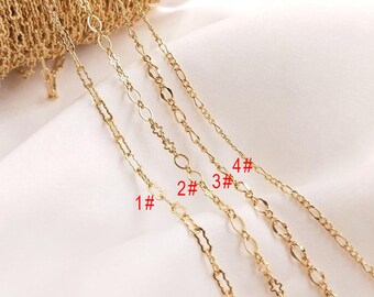 1Meter(3.2feet) - 14K Gold Plated Paper Clip Chain, Figaro Link Cable Chain
