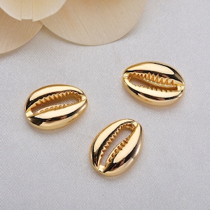 10pcs Gold Dipped Natural Cowrie Shell Connector pendant, Cowries shell Spacer Beads