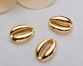 10pcs Gold Dipped Natural Cowrie Shell Connector pendant, Cowries shell Spacer Beads