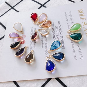10 Stück Vintage Glas Charme, Rahmen Glas Edelstein Anhänger, Wassertropfen Perlen, Teardrop Birthstone Charm, April Birthstone, Schmuckherstellung