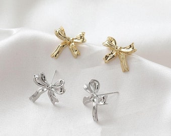 4pcs Gold  Bow Earrings, Bowknot Earring Posts Brass Earring Stud Components
