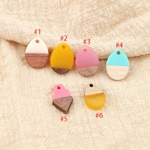 10pcs Epoxy Resin Pendant,Teardrop Translucent Resin Findings,Wood and Resin Pendant,Color Blocked, wooden charms, Earrings jewelry supplies