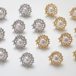 4Pcs Gold Plated Brass Pearl Ear Studs Flower Ear Studs Plant Earring Studs With 925 Sterling Silver Pin Hypoallergenic,Earring Accessories