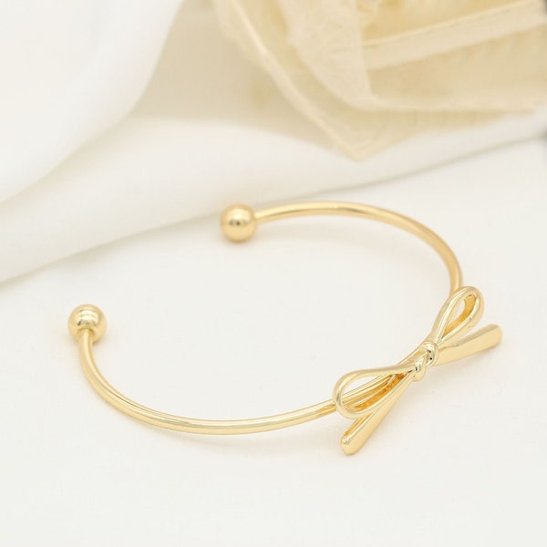 2 Stück 14K echtes Gold überzogenes Bogen Armband, Bogen Armband, offenes Gold Armband, zierliches Armband minimalistischer Schmuck, Boho Chic, Geschenk für Frauen