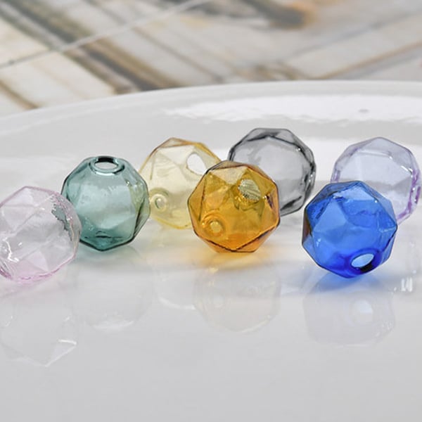 10pcs Glaçure Perles grand trou polygone Perles Lampwork Rayures Perles creuses en verre Perles de verre Perles de verre Faites à la main Perles de charme Bracelet Bricolage Perles