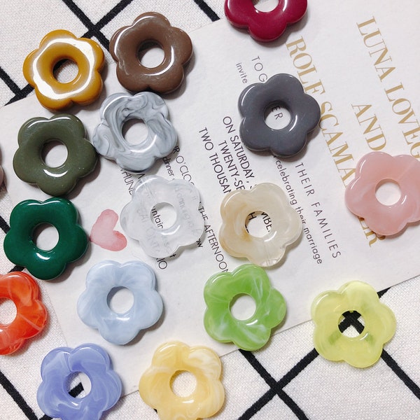 10pcs Flower-shaped Resin Charm Pendant, Acetate Acrylic Fresh Colors Hollow Flower Earring Charm DIY Jewelry