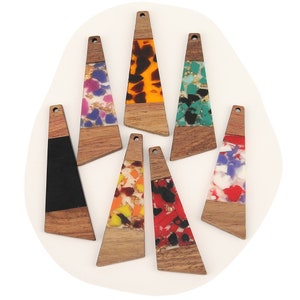 10pcs Epoxy Resin Pendants, Long Stick Translucent White Resin Findings, Wood and Resin Pendant, Color Blocked, Bar Charm DIY earring making