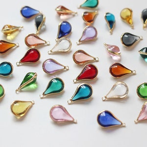 10pcs Vintage Glass Charm, Frame Glass Gemstone Pendant,water-drop Beads, Teardrop Birthstone Charm,April Birthstone,Jewelry Making Supplies