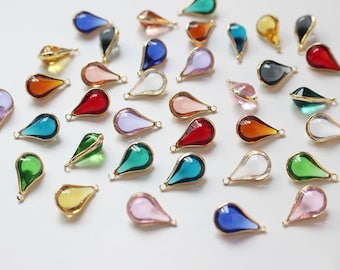 10pcs Vintage Glass Charm, Frame Glass Gemstone Pendant,water-drop Beads, Teardrop Birthstone Charm,April Birthstone,Jewelry Making Supplies
