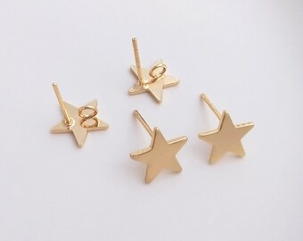 10 Stück 14K Vergoldete Stern Ohrringe, Ohrstecker mit Schlaufe, Ohrring Zubehör, DIY Ohrring Befestigung