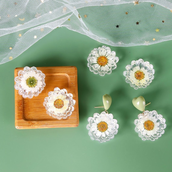 2Pcs Sunflower Dried Flower Resin Charms Pendant DIY Craft Findings Accessories 