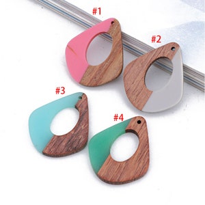 6pcs Epoxy Resin  charms Pendants, Teardrop Translucent Resin Findings, Wood and Resin Pendant, Color Blocked, Large earring making Charm