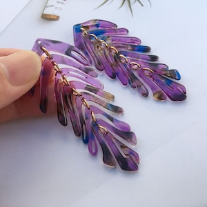 4pc Leaf Charms Tortoise Leaf shape Cellulose Acetate purple Colorful Charm Plastic Pendant Resin Acrylic Pendant Diy Jewelry Accessories