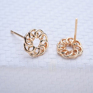 10PCS Real Gold Plated Brass Circle Earring Posts, Earring Stud  Statement ,Round Ear Studs, Earring accessories Designer Jewelry Making