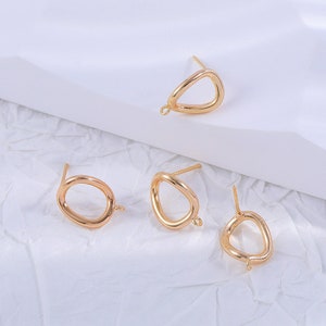 10pcs Real Gold Plated Brass Circle Earring Posts, Earring Stud,hollow Round Ear Studs, DIY Earring Attachment Finding