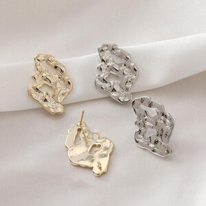 6PCS Gold Plated Brass irregular Ear Studs hollow Ear Studs Statement Metal Earrings Earring Accessories Designer Jewelry Making /19X27mm