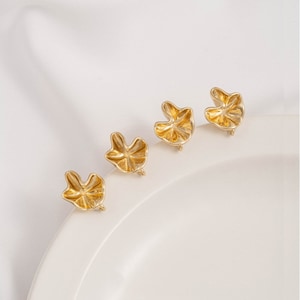 4pcs 14K Gold Plated Brass lotus leaf Ear Studs Plant Earring Studs  Designer jewelry Finding Earring diy 925 Sterling silver ear Pin