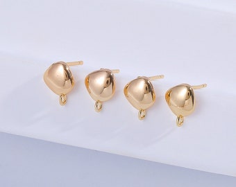 10 piezas de postes para pendientes de latón chapado en oro, pendientes de botón, accesorios de pendientes curvos para fabricación de joyas