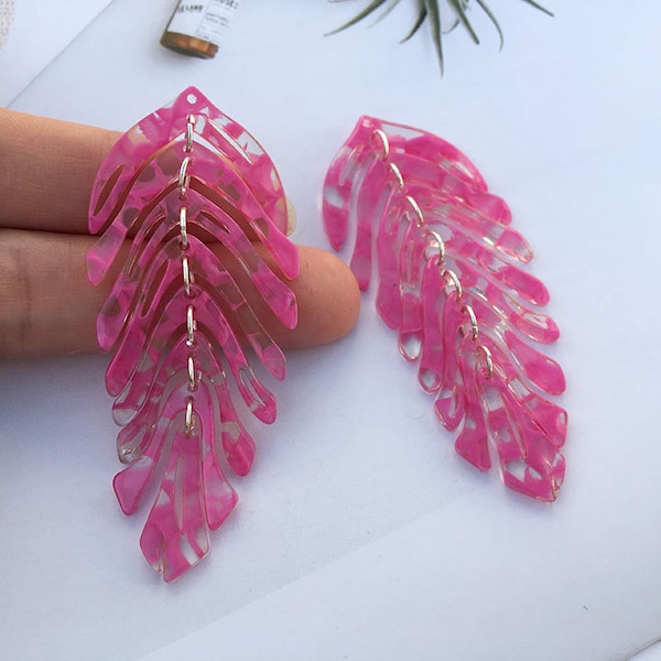 4pcs Leaf Charms Tortoise Leaf shape PINK Cellulose Acetate Colorful Charm Plastic Pendant Resin Acrylic Pendant Diy Jewelry Accessories