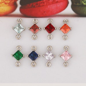10pcs square Crystal Glass Pendant Charm,Faceted Frame Glass Connector Charm, Diamond geometry Gemstone Jewelry Supplies Findings