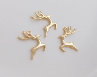 6 Pcs Big Horn Deer Charm Pendants, Deer Pendant, Gold Plated over Brass DIY Jewelry Pendants for Xmas gift/ 12x15.8mm