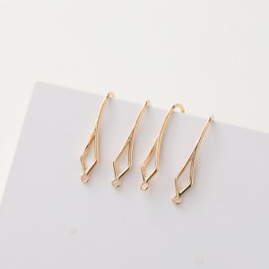 10pcs Real Gold Plated Brass Ear Wire  diamond hook French Hooks Dangle Earring Hooks Ear Wires Earrings Findings Components