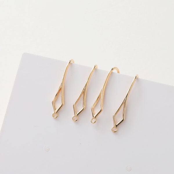 10pcs Real Gold Plated Brass Ear Wire  diamond hook French Hooks Dangle Earring Hooks Ear Wires Earrings Findings Components