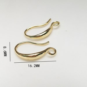 10PCS,Real Gold Plated Brass Ear Wire French Hooks Dangle Earring Hooks, Wave Hook Ear WiresHook Ear Wires Earrings Findings Components