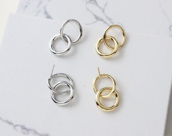 6PCS Real Gold Plated Brass Circle Earring Posts, Earring Stud,Round Ear Studs, Geometry Earring accessories  With 925 Sterling Silver Post