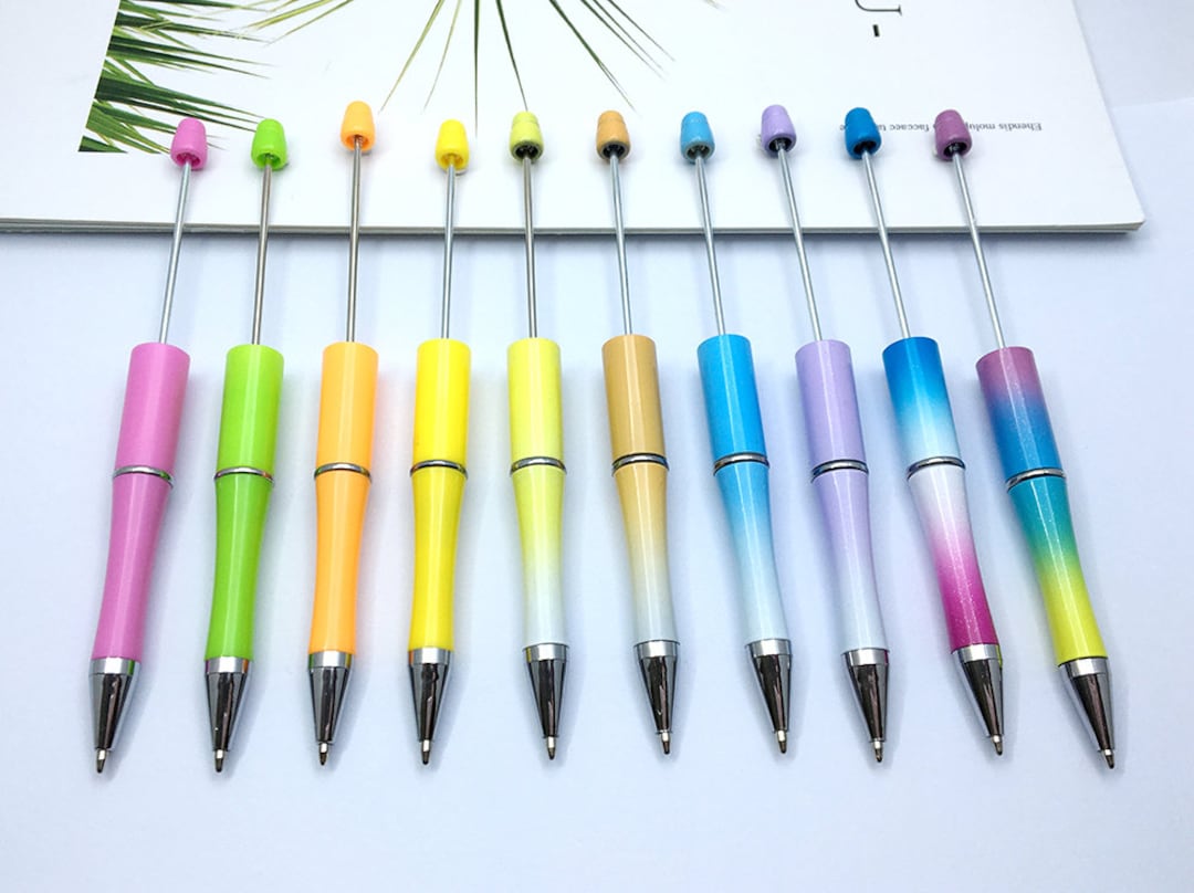 10pcs Plastic Beadable Pens Bead Ballpoint Pens - Black Ink, DIY