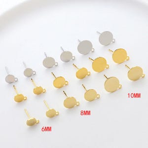 8pcs Gold Plated Brass Earring Posts,Earrings Stud Round Ear Stud With Loop Jewelry Making