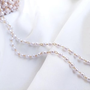 1Meter(3.2feet) 14K Gold Plated Brass Chain With Imitation pearl Beads,Necklace Bracelet Chain,Earring Chain,Chain Suppy Jewelry Finding