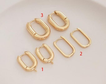 6pcs Gold Plated Hoop Earrings,U Shaped Hoops,French Clip Earrings,Square Hoops,hinged snap Closure Geometrical Earrings,Minimalist Earrings