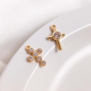 6pcs Gold plated cubic zirconia Cross Pendant Charms, Cross Necklace pendant, Necklace Charms, Gold Plated Jewelry Findings
