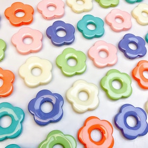 10pcs Flower-shaped Resin Charm Pendant, Acetate Acrylic Fresh Colors Hollow Flower Earring Charm DIY Jewelry