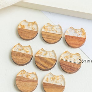 10pcs Epoxy Resin charm Pendants Semi Translucent White Resin Findings Wood and Resin Pendant Color Blocked, Large Round DIY earring making