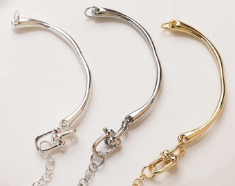 2pcs Gold Plated Brass Bangle, Unfinished Half Bracelet with Extender Chain, Jewelry Bracelet Component