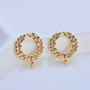 10Pcs Gold Plated Brass Flower Ear Stud Earrings ,Olive Leaf Earring,Hypoallergenic Post,Metal Earring Accessories Designer Jewelry Making
