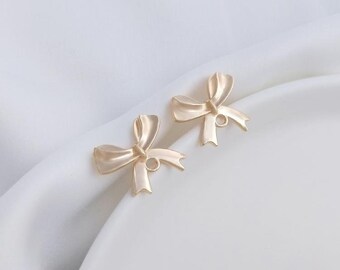 6pcs Gold Plated Bowknot Ear Studs: Brass bow Earring Posts with Loop