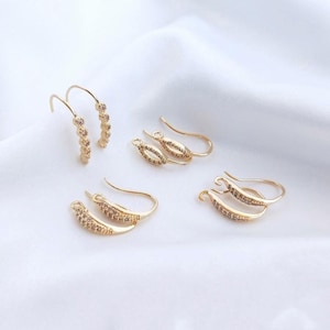 8pcs Gold plated Zircon Earrings, Ear hooks, Gold ear wire Hook, with Cubic Zirconia golden ear hooks, Hooks Earring With Loop