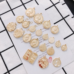 10pcs Matte Gold Plated Queen Coins Charm Pendant,Greek Coin Charm,Compass Medallion Vintage Coin Necklace Charm Earrings Making Supplies