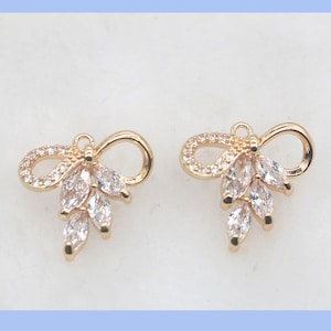 10pcs 14k Shiny cz pave Leaves charm,bracelet necklace pendant,pave charm,gold plated over brass