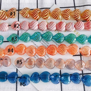10pcs Glaze heart Bead big hole Beads Lampwork Stripe Hollow glass bead Glass Beads Handmade Bead Charm earrings Bracelet DIY Bead