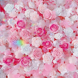 100g Pink Flower Cabochon Charms, Acrylic Resin Decoden Supplies