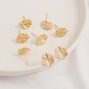 4PCS  14K  Gold Plated Brass  leaf Ear Studs Leaf Ear Studs, Earring Studs With 925 Sterling Silver Pin Brass earring finding
