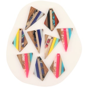 4pcs Epoxy Resin Pendants Diamond Translucent White Resin Findings,Triangle Wood and Resin Pendant, Color Blocked  Charm DIY earring making