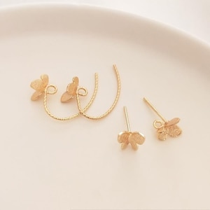 10pcs Real Gold Plated Butterfly Earring Posts Ear Stud, Earrings Posts with Loop, Ear Stick Accessories Jewelry Making Dainty Earrings