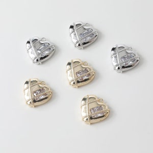 6pcs 14k Gold Plated Brass  CZ Pave Zircon Heart Charm Pendant Jewelry Making,3D Heart Charm DIY Earrings / Nacklace accessories