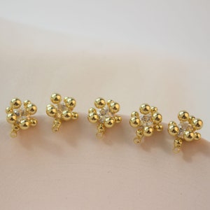 6pcs Gold Plated Brass CZ Pave Zircon tiny ball stud earrings Post Earring dot earrings, small flower earrings 925 Sterling silver ear stick