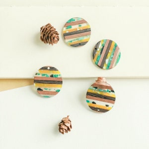 4pcs Epoxy Resin Pendants, Round Translucent White Resin Findings, Wood and Resin Pendant, Color Blocked, 30mm Large Round Charm